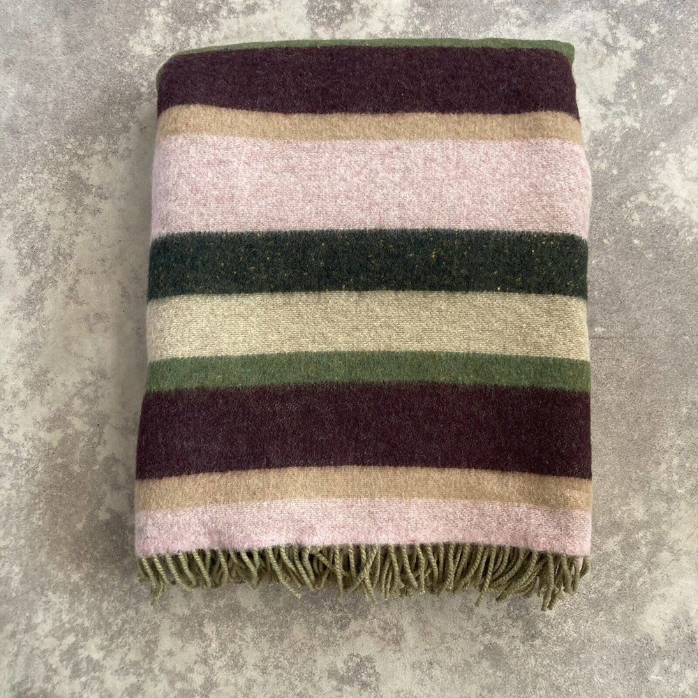 Moon Limited Edition Lambswool Striped Throw Blanket 77 X 59 Made British Isles